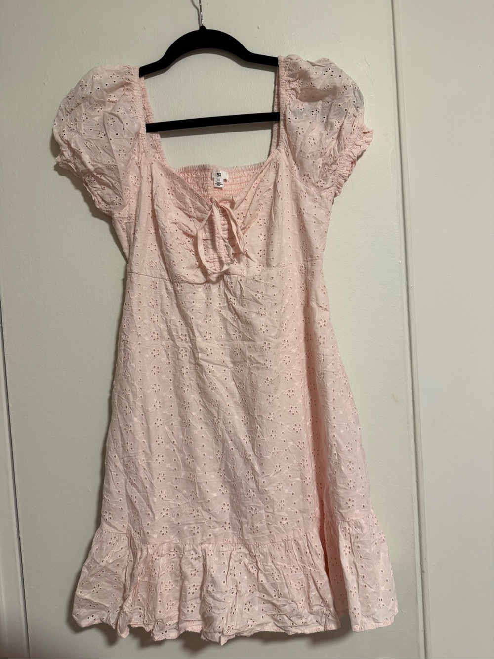 bp Light Pink Eyelet Puff Sleeve Dress